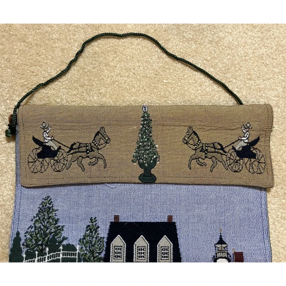 Tapestry Wall Hanging Woven Coastal Village Seaside Scene 16x13